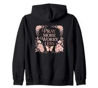 Pray More Worry Less Butterfly Floral Christian Faith Sudadera con Capucha