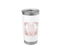 Pray More Worry Less Butterfly Floral Christian Faith Vaso térmico de acero inoxidable de doble pared