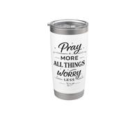 Pray More Worry Less Christian - Versículo bíblico inspirador Vaso térmico de acero inoxidable de doble pared