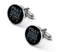 Pray More Worry Less - Gemelos de moda para hombre, juego de gemelos clásicos para camisas de boda y negocios, 1.7cm, Metal, No es una piedra preciosa