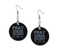 Pray More Worry Less - Pendientes de madera para mujer, ligeros, para viajes, fiestas, circulares, Circular, Metal