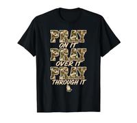 Pray On It Pray Over It Pray Through It Christian Religious Camiseta gráfica económica, Hombre, Negro, M