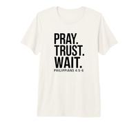 Pray Trust Wait Verso de la Biblia Cristiano Camiseta Premium