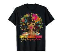 Pray Wait Confía en Dios Plan Jesús Cristiano Mujer Negra Afro Camiseta