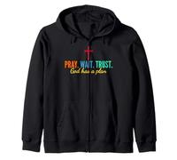 Pray Wait Confía en Dios Tiene Un Plan Biblia Cristiano Diciendo Jesús Sudadera con Capucha