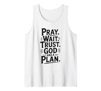 Pray Wait Confía en Que Dios Tiene un Plan Inspirador Camiseta sin Mangas