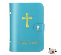 Prayer Card Holder Book, Catholic Prayer Card Holder, Faux Leather Holy with Snap Closure, Holds 54, Portable Religious Keepsake Organizer (Blue)