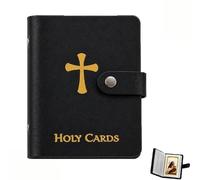 Prayer Card Holder Book, Catholic Prayer Card Holder, Faux Leather Holy with Snap Closure, Holds 54, Portable Religious Keepsake Organizer (Black)