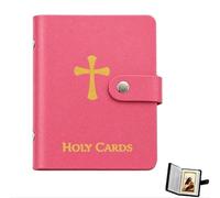 Prayer Card Holder Book, Catholic Prayer Card Holder, Faux Leather Holy with Snap Closure, Holds 54, Portable Religious Keepsake Organizer (Pink)