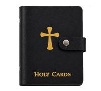 Prayer Card Holder for Catholic Holy Cards, Faux Leather Religious Card Organizer with Snap Closure, Portable Keepsake Album Holds Up to 40 Cards (#B)