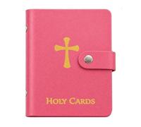 Prayer Card Holder for Catholic Holy Cards, Faux Leather Religious Card Organizer with Snap Closure, Portable Keepsake Album Holds Up to 40 Cards (#A)