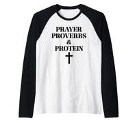 Prayer Warrior Proverbs & Protein Shakes Jesus Weights Faith Camiseta Manga Raglan