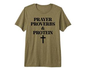 Prayer Warrior Proverbs & Protein Shakes Jesus Weights Faith Camiseta Premium