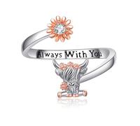 praymos Anillos de plata de ley 925 con diseño de tortuga, hipoalergénicos, ajustables, para mujeres y niñas, regalo de cumpleaños, 8, Plata de ley, Ópalo sintético