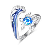 praymos Anillos de plata de ley 925 con diseño de tortuga, hipoalergénicos, ajustables, para mujeres y niñas, regalo de cumpleaños, 8, Plata de ley, Ópalo sintético