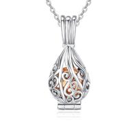 PRAYMOS Collar con colgante de cenizas de plata de ley 925, cadena de urna conmemorativa, collar memorial, joyería de cremación para mujeres y hombres, vial de cremación, m, Plata, Circonia cúbica