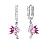 PRAYMOS Pendientes de aro hipoalergénicos de mariposa/unicornio/tortuga/panda para mujer, plata de ley 925, aretes de aro de animales, regalos de joyería para orejas sensibles, Plata de ley, Flamingo