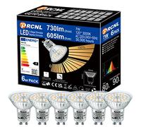 PRCNL LED GU10 Regulable Bombillas, 7w Equivalente 80W Halógena, 730LM 3000K Blanco Cálido, 3 tipos de brillo, Angulo de haz de 120°, AC 220-240V, Pack de 6