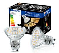 PRCNL LED GU10 Regulable Bombillas，7w Equivalente 80W Halógena,730LM 3000K Blanco Cálido, 3 tipos de brillo，Angulo de haz de 120°, AC 220-240V,Pack de 2