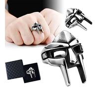PRDECE Gladiators Mask Open Ring mit Geschenkbox, Mf Doom Ring & Mask, Nordic Pagan Silber Metall, Egipcio Faraón Masculino Clásico Retro Schmuck (2 unidades)