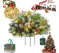 Pre-Cama Artificial Christmas Tree Urn Filler, 2025 New Prelitplanter Bushes Christmas with Tripod Stake,Battery Powered Xmas Pine Tree Pot Fillers for Yard, Garden, Flower Beds (1, G)