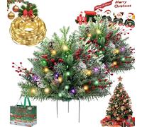 Pre-Cama Artificial Christmas Tree Urn Filler, 2025 New Prelitplanter Bushes Christmas with Tripod Stake,Battery Powered Xmas Pine Tree Pot Fillers for Yard, Garden, Flower Beds (2, D)