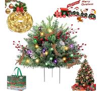 Pre-Cama Artificial Christmas Tree Urn Filler, 2025 New Prelitplanter Bushes Christmas with Tripod Stake,Battery Powered Xmas Pine Tree Pot Fillers for Yard, Garden, Flower Beds (1, C)