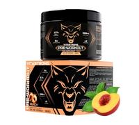 Pre Entreno Fuerte 300g, Preentreno Vegano con Vitamina B12, Citrulina, Beta Alanina, Cafeína, Taurina, AstraGin, Panax Notoginseng, Vitastrong Pre Workout (24 porciones (paquete de 1), Peach)