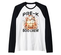Pre K Boo Crew Halloween Floral Fantasma Calabaza Profesora Mujer Camiseta Manga Raglan