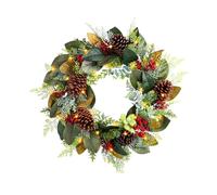 Pre-Lit Christmas Wreath | Pine Cone Garland with Lights | Pine Cone Christmas Wreath | Holiday Wreath Featuring Red Berries and Pinecones for Winter Home Decoration and Festive Seasonal Deco