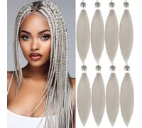 Pre-stretched Braiding Hair Professional Easy Crochet Braid Hair 26 Inch 8 Packs Hot Water Setting Soft Synthetic Braiding Hair Extension for Twist Senegalese Crochet Hair (26 inch, Grey)