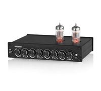 Preamplificador de ecualizador de 7 bandas, preamplificador de válvulas con ajuste de frecuencias medias y bajas (50 Hz-16 KHz), salidas y entradas RCA/XLR balanceadas(Black)