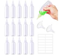Prebarfun 16 Piezas 60ml Botellas de Condimento, Biberones Cocina, Botellas Pequeñas de Plastico con Embudo, Etiqueta Para Pintura Al óleo, Condimentos, Viajes Cortos.