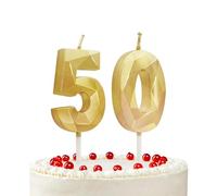 Prebarfun 3D Vela de Cumpleaños Número 50 Dorada para Pastel - Decoración para Tartas, Aniversario y Fiesta