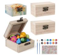 Prebarfun 4 Piezas Mini Cofre del Tesoro de Madera, Caja Madera Pequeña con Tapa, Cofre del Tesoro para Cumpleaños Infantiles para pintar y manualidades, cumpleaños DIY, 6.8x6.8x4cm & 9x5.5x5cm