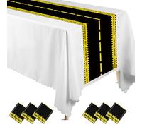 Preboun Camino de Mesa de plástico a Cuadros de 14 x 108 Pulgadas, Camino de Mesa de Carretera para Dos Coches rápidos, temática de cumpleaños, Carreras, Fiestas, Suministros para Eventos (Pista de