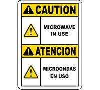 Precaución Bilingüe: Microondas En Uso Letrero De Lata Vintage Cartel De Metal Decoración Cartel De Chapa para Restaurante Aire Libre Garaje 20X30Cm