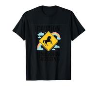Precaución Unicornio Cruzando Amarillo Señal Tráfico Camiseta