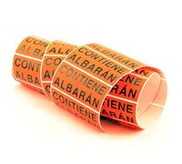 Precintos Noan S.L.- Etiquetas adhesivas CONTIENE ALBARÁN- Rollo de 500 unidades- Medidas etiqueta 100 milímetros de largo por 40 milímetros de alto