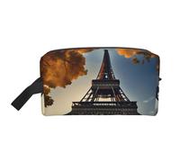 Preciosa bolsa de cosméticos de gran capacidad con estampado de la Torre Eiffel de París para mujeres, neceser de viaje para hombres, White, Talla única