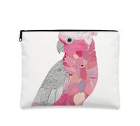 Preciosa bolsa de maquillaje de galá de melocotón, bolsa de viaje artística inspirada en loros para mujeres, organizador compacto de lona con cremallera, perfecto para uso diario, ideal para regalos