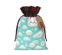 Preciosa bolsa navideña con estampado de nubes blancas, con cordón ajustable, ideal para cumpleaños, aniversarios y fiestas. También sirve para guardar dulces y otras cosas.