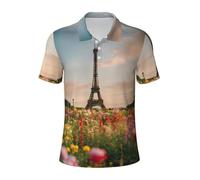 Preciosa camiseta hawaiana de manga corta con estampado de la Torre Eiffel de París para hombre, polo deportivo, absorbe la humedad, Negro -, XX-Large