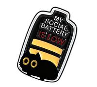 Preciosa de solapa de gatos negros con símbolo de batería social para comunicación emocional divertida entre amigos, regalo para amigos