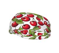 Preciosa Diadema Deportiva con Estampado de Cerezas Rojas, Transpirable, Ideal para Correr, Yoga y Fitness. Unisex.