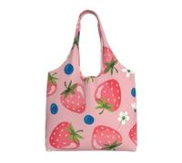 Preciosa fresa rosa,Bolsas de mano reutilizables, bolsas de supermercado, bolso de hombro de lona de gran capacidad