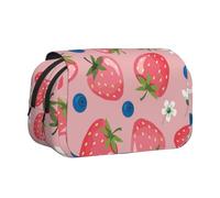 Preciosa Fresa Rosa Estuche para lápices portátil con Doble Concha y Cremallera