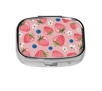 Preciosa fresa rosa, Pastillero cuadrado para bolsillo o monedero, pequeño contenedor de pastillas, organizador de pastillas de viaje