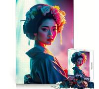 Preciosa Geisha en Suaves Luces de neón Rompecabezas para Adultos de 1000 Piezas Juguete Que desafía la Mente Diversión silenciosa Arte de Pared con Corte preciso Decoración 38x52cm