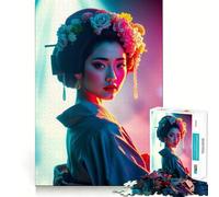Preciosa Geisha en Suaves Luces de neón Rompecabezas para Adultos de 1000 Piezas Juguete Que desafía la Mente Diversión silenciosa Arte de Pared con Corte preciso Decoración 38x52cm